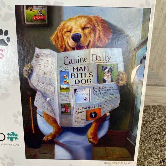 NIB Buffalo Games Dog Days Dog Gone Funny Toilet 750 Piece Jigsaw Puzzle 24 x 18 - Picture 4 of 7